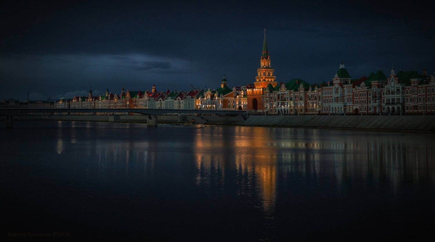 йошкар-ола, город, вечер, река, кошкага, отражения, Виктор Климкин