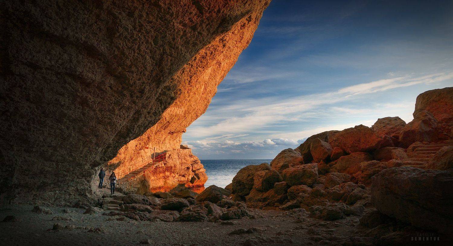 крым, новый свет, грот шаляпина, тропа голицына, зима, закат, скалы, море, crimea, groat, sea, dusk, landscape., Семенюк Василий