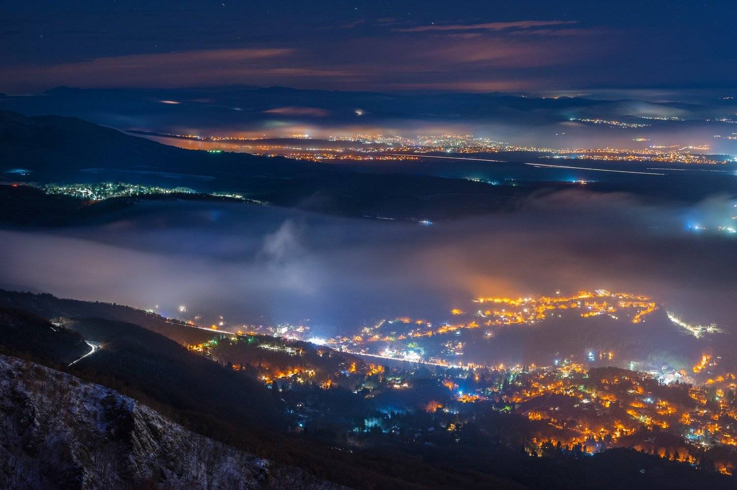 night, light, fog, sky, sity, mountain, landscape, sityscape, Иван Димитров