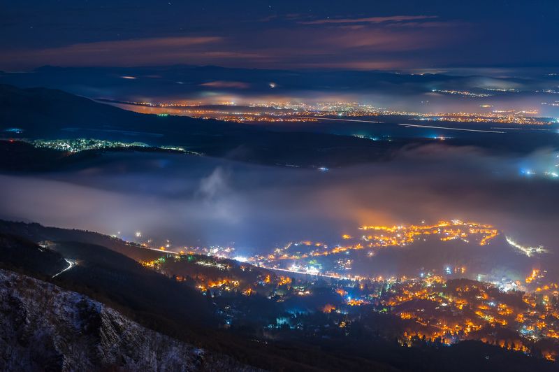 night, light, fog, sky, sity, mountain, landscape, sityscape Moods of weather фото превью