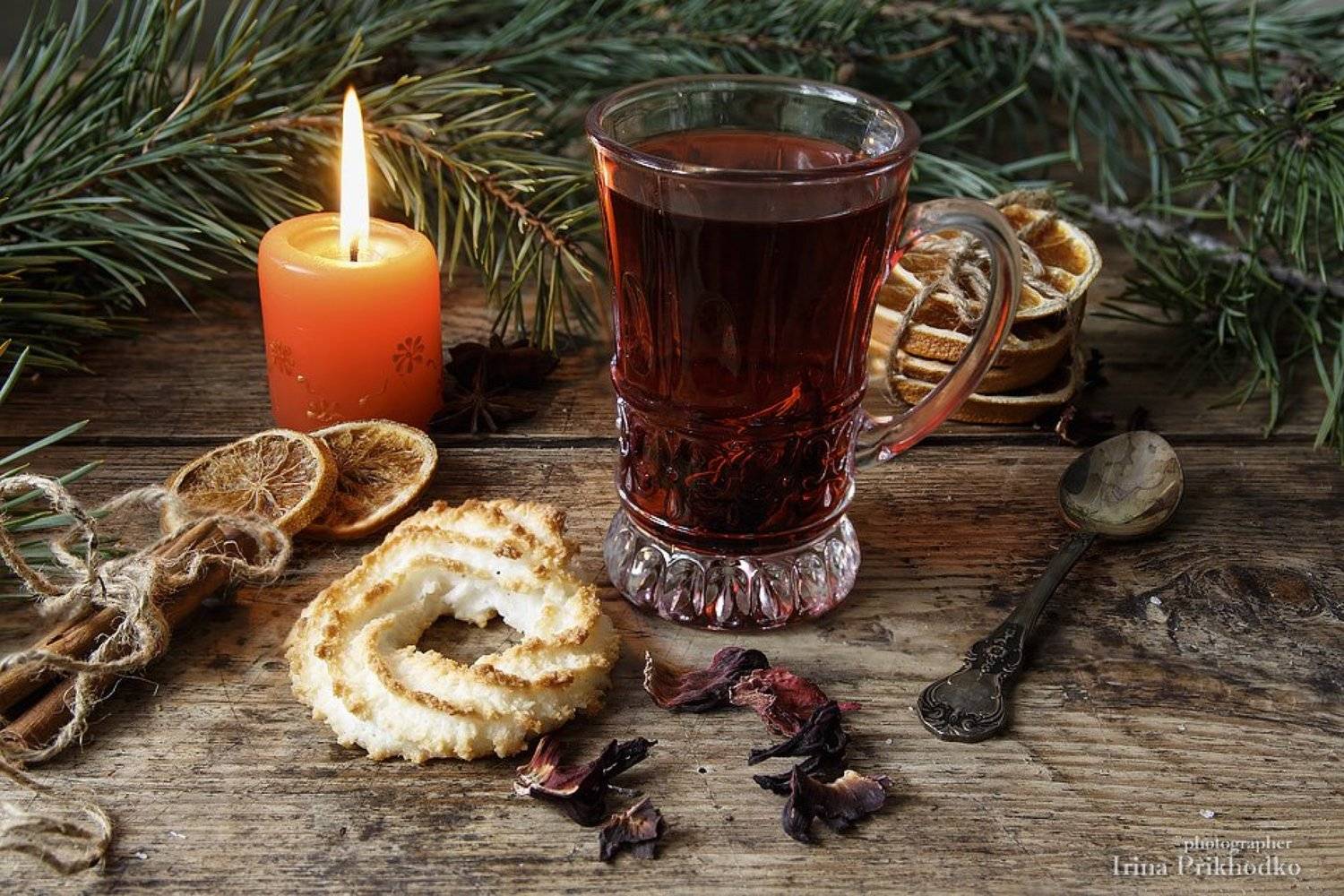 праздники, натюрморт, еда и напитки, чай, зима, рождественский антураж, специи, свеча, Ирина Приходько