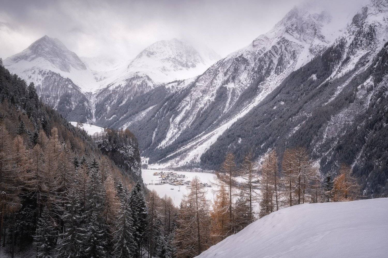 alps, astlehn, austria, austrian alps, barn, brand, brandalm, burgstein, burgstein cliff, burgsteiner wand, cliff, cloudy, fog, foggy, footsteps, forest, houses, landscape, larch, larch forest, larch trees, larches, ludwig riml  photography, l&auml;ngenfeld, m, Ludwig Riml