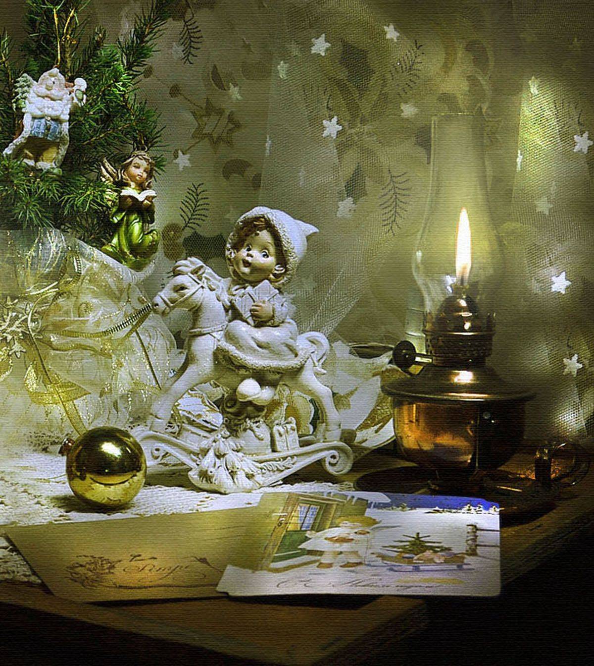 still life,натюрморт,фото натюрморт, зима, декабрь, ёлка, открытки, керосиновая лампа,, Колова Валентина