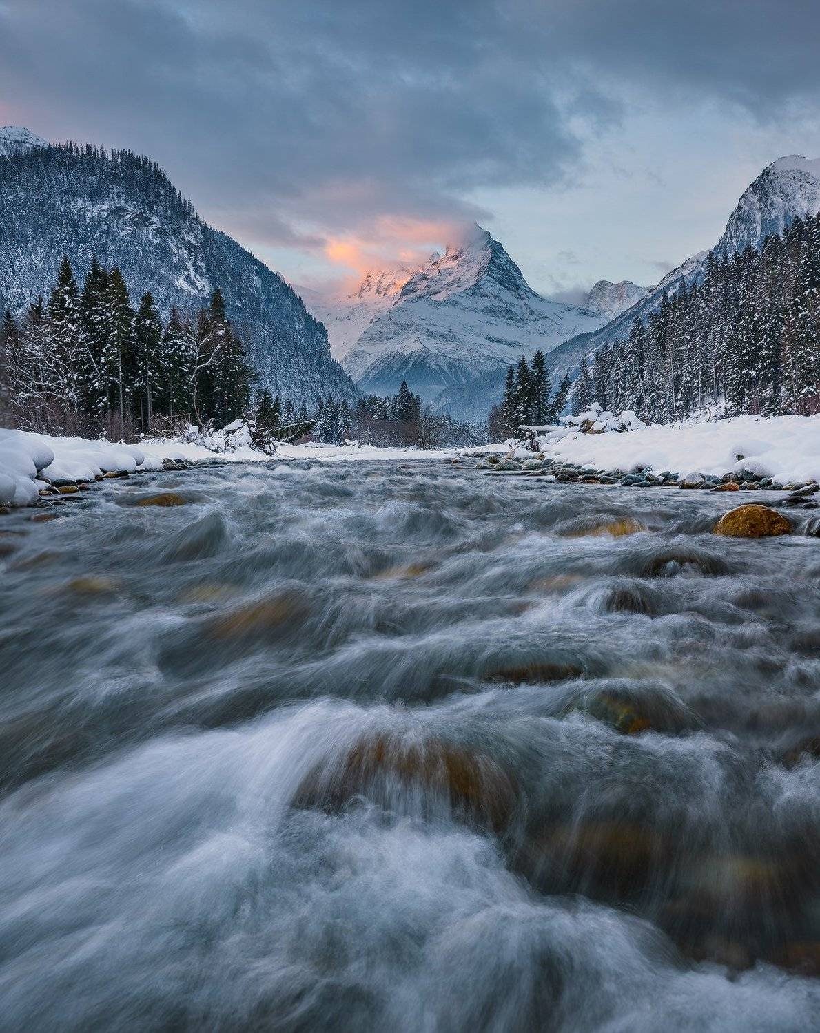 западный кавказ домбай аманауз белалакая рассвет декабрь, Николай Мысливцев