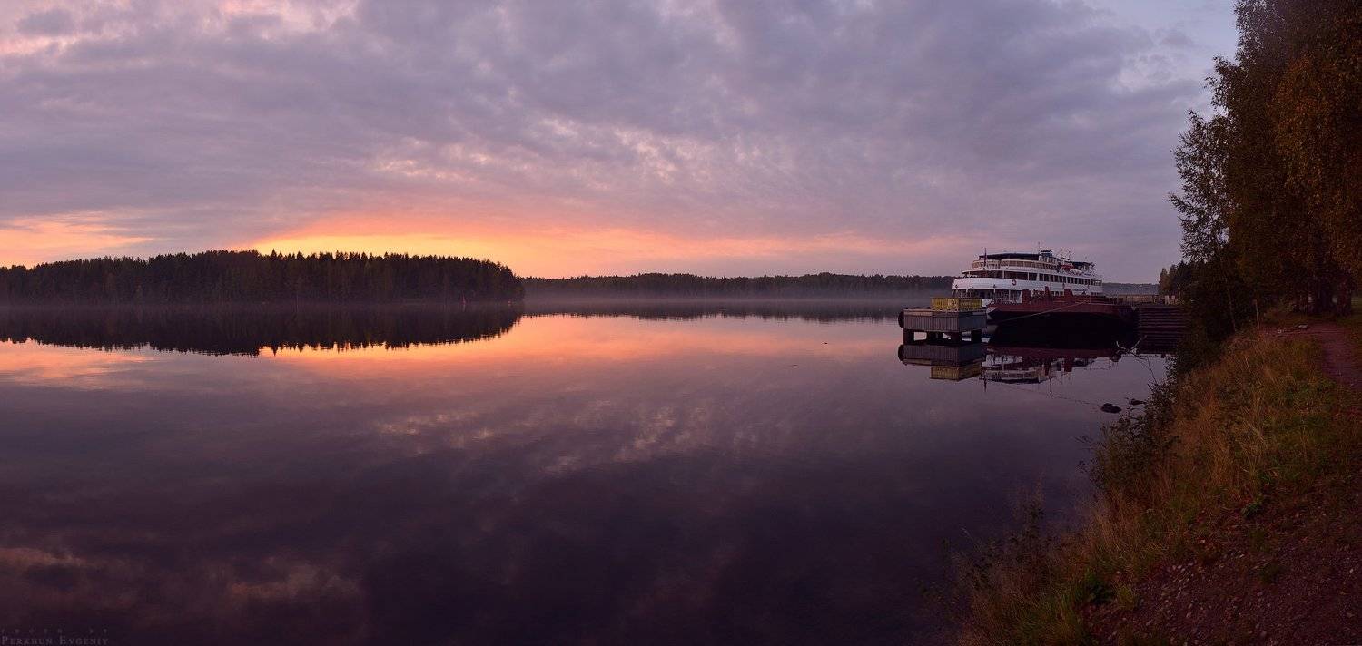 вода, корабль, мандроги, небо, закат, Перхун Евгений