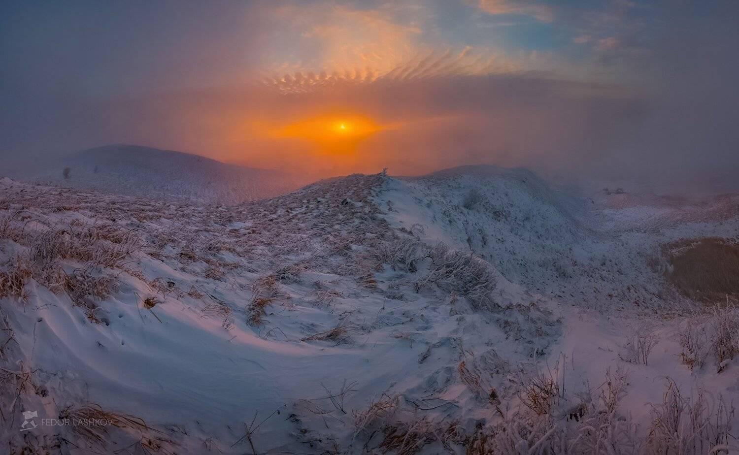 ставропольский край, фотоальбом, ставрополье, зима, ставропольская возвышенность, снег, закат, туман, трава, степь, облака,, Лашков Фёдор