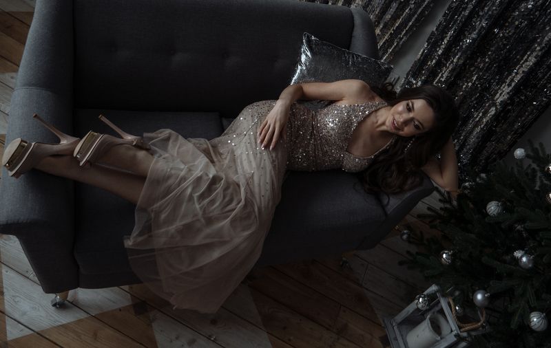 новогодняя, огни, блеск, девушка, красота Анна фото превью