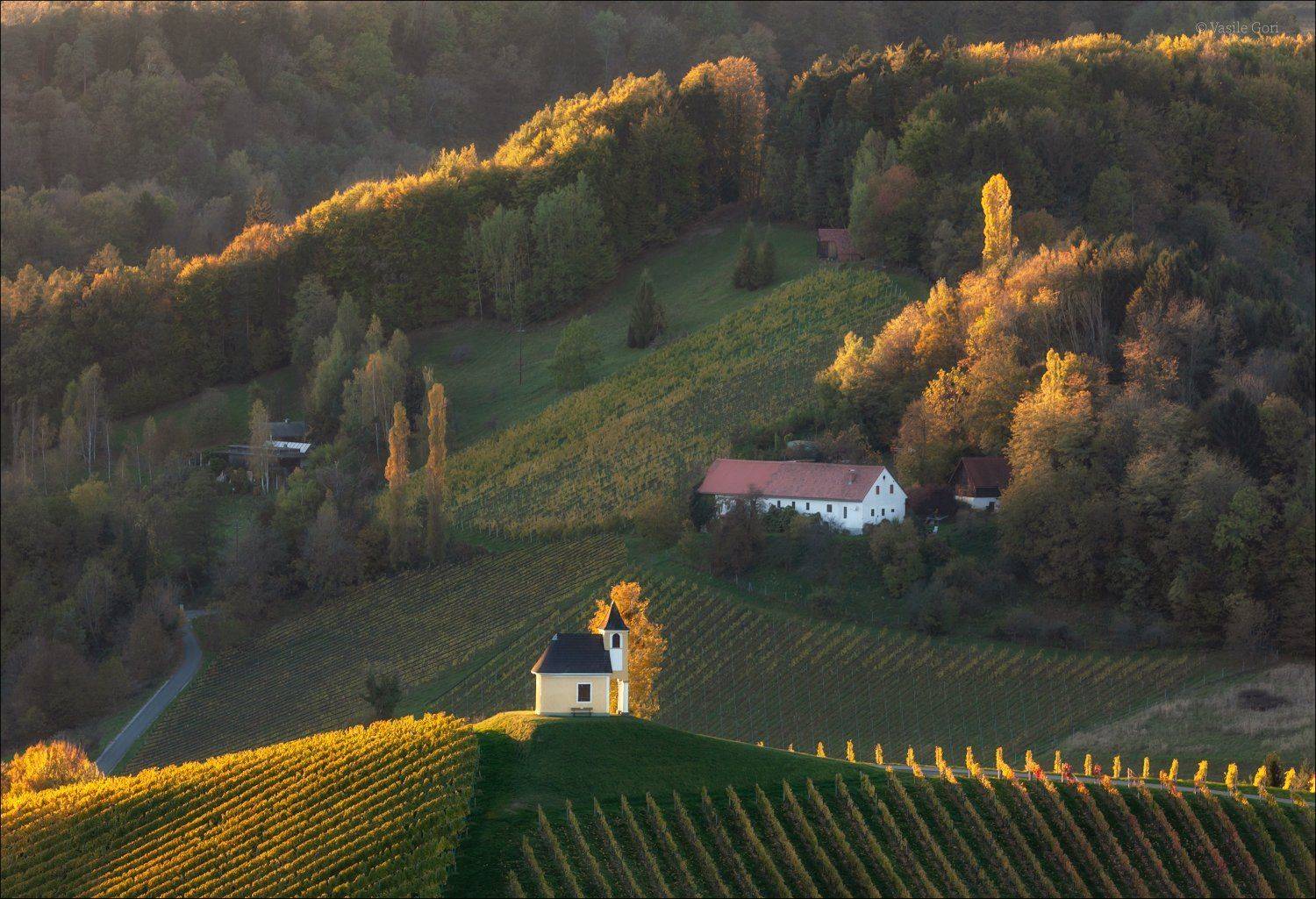 dreisiebner kapelle,свет,часовня,штирия,chapel,гамлитц,австрия,gamlitz- sernau,landscape,панорама,осень, Василий Гори