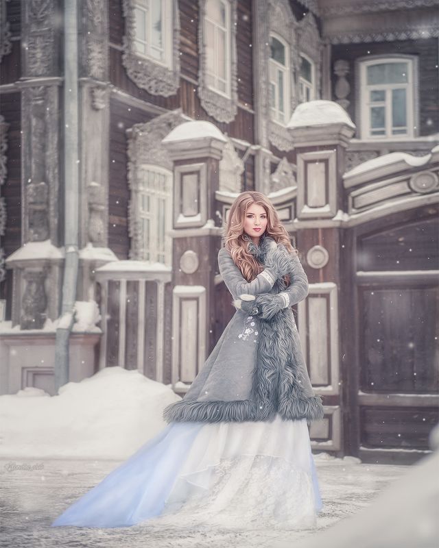 девушка, портрет, зима, русский стиль, винтаж, girl, portrait, vintage, russian style  фото превью