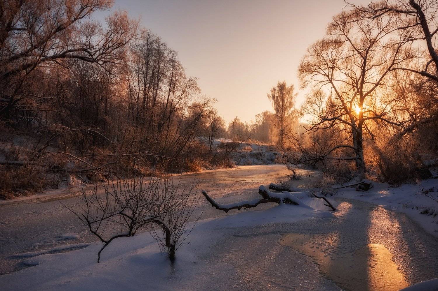 пейзаж,река, зима, мороз, снег, рыбинск, ярославская область, рассвет, Дмитриев Алексей