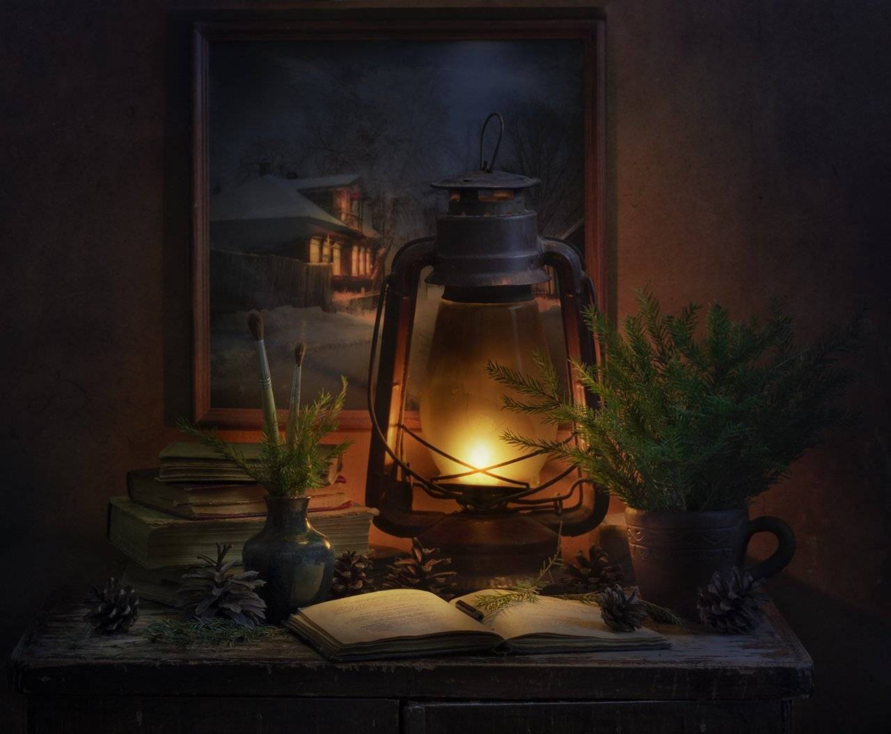 натюрморт,старая лампа,декабрь,вечер, Елена Рубинская