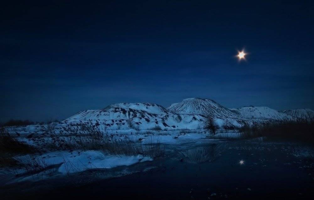 зима, террикон, луна., снег, горловка, Петриченко Валерий