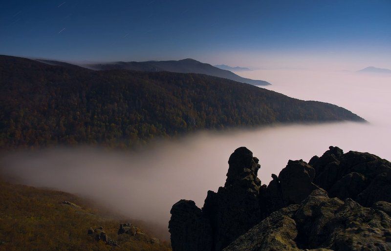 горы, кавказ, индюк, ночь, луна, вершина, осень ПРИ ЛУННОМ СВЕТЕ фото превью