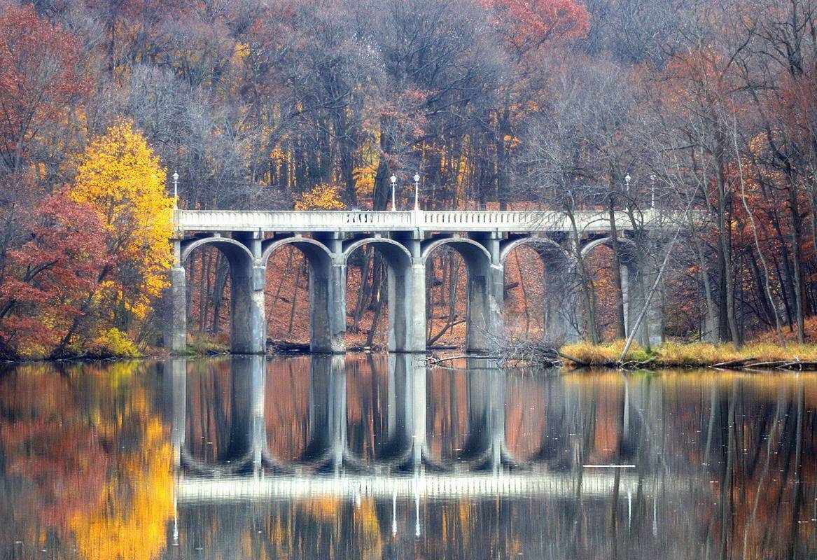 мосты, озеро, природа, пейзаж, осень, лес, Pavel