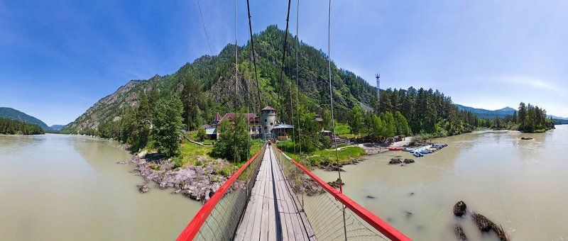 вода, мост, горы, лес Мост через р.Катунь фото превью