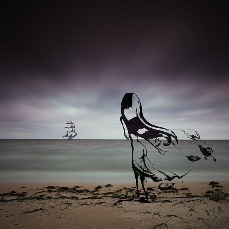 пейзаж, рисунок, набросок, эскизы, пасмурно, цитата * фото превью