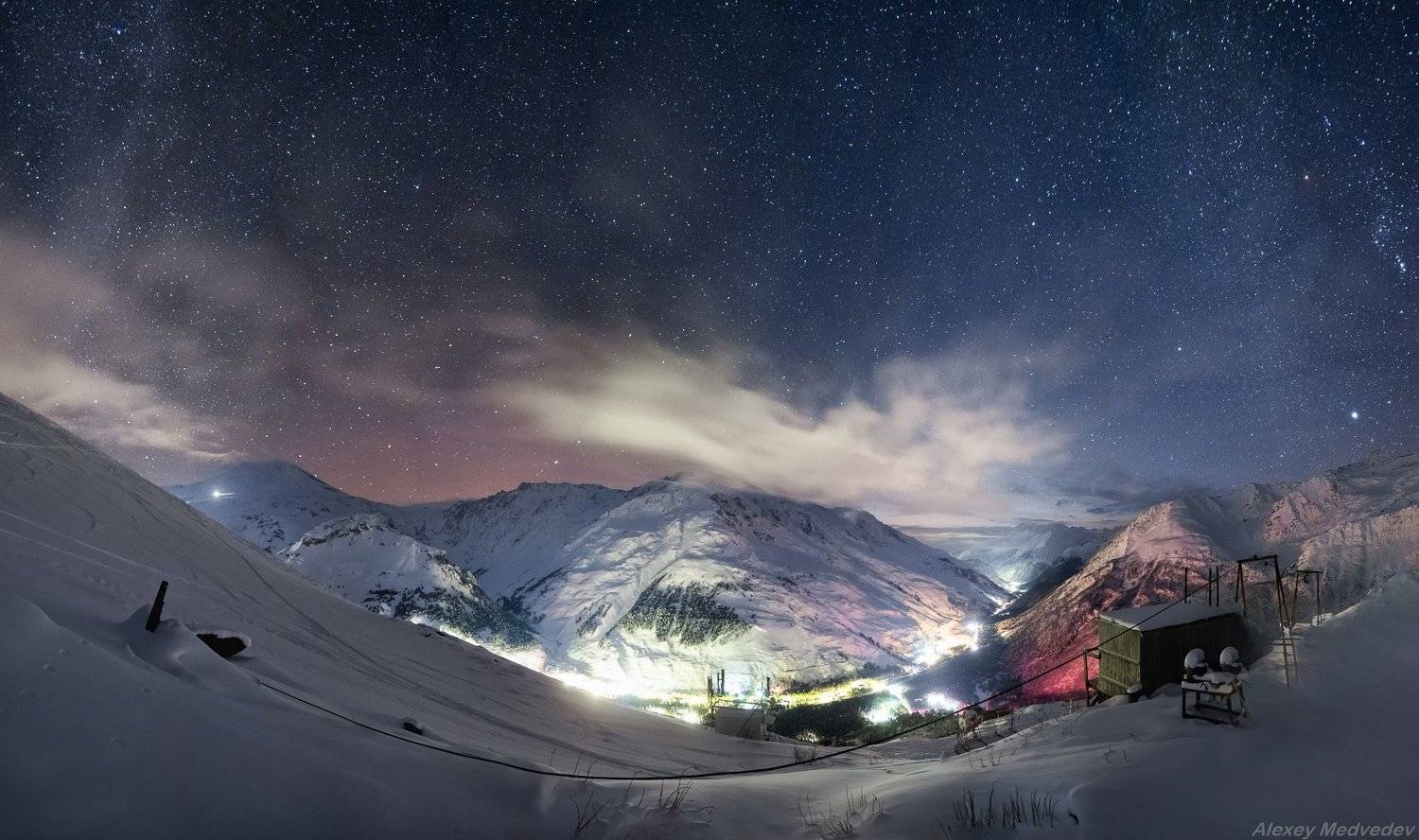 зима, кавказ, эльбрус, терскол, ночь, звезды, горы,, Алексей Медведев