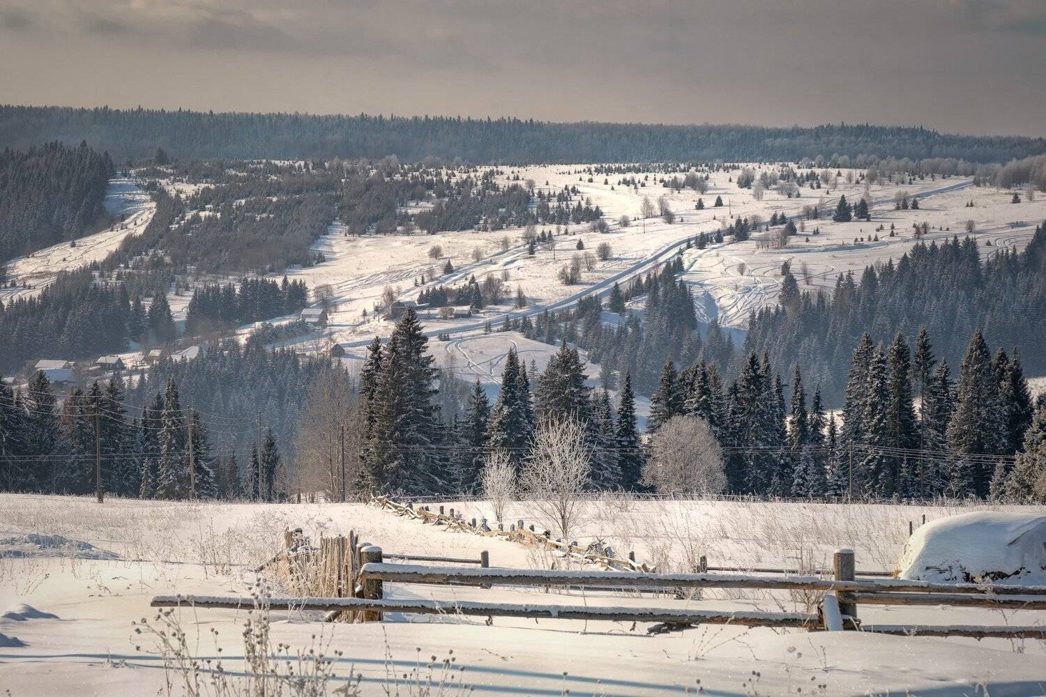 успенка, село, пейзаж, пермский край, зима, мороз, холод, снег, лес, деревья, дороги, Андрей Чиж