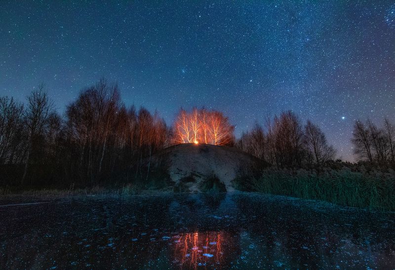 пейзаж, звезды, лед, зима На льду фото превью
