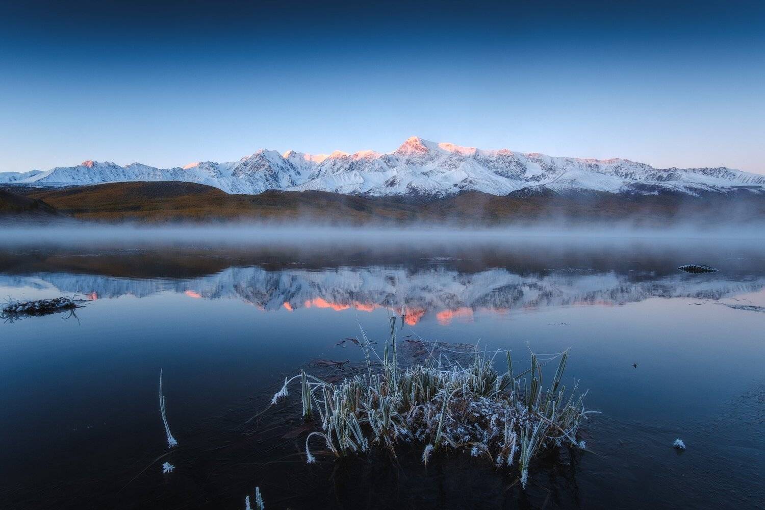 россия, алтай, республика алтай, сибирь, осень, природа, пейзаж, горы, хребет, озеро, рассвет, утро, отражение, джангысколь, ештык кель, Оборотов Алексей