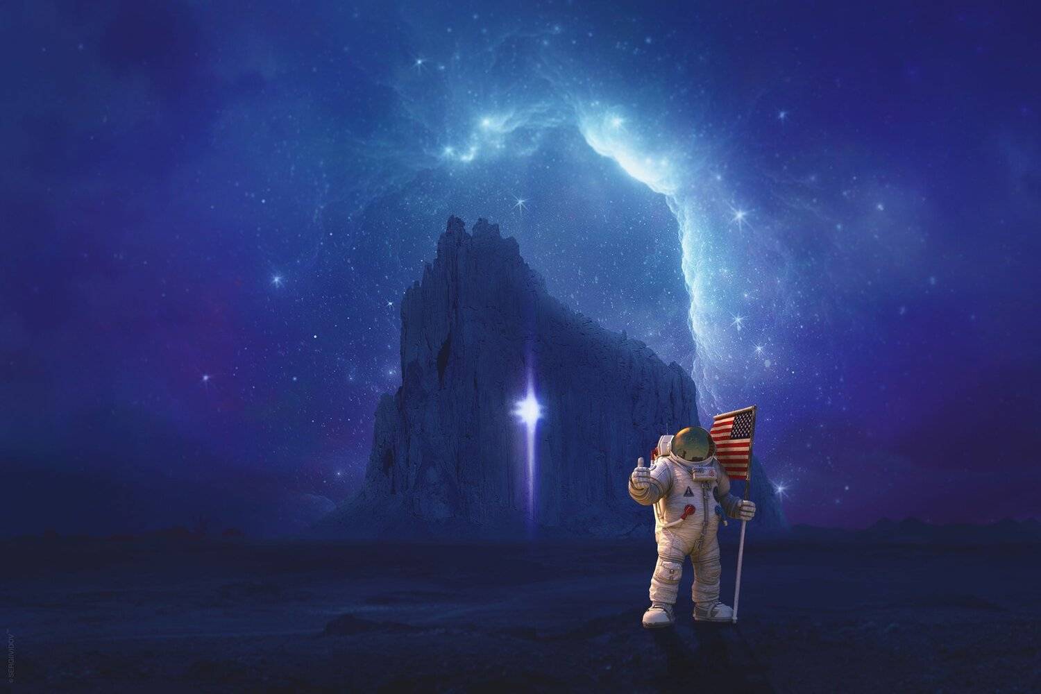 космонавт, скала, звезды, космос, Sergii Vidov