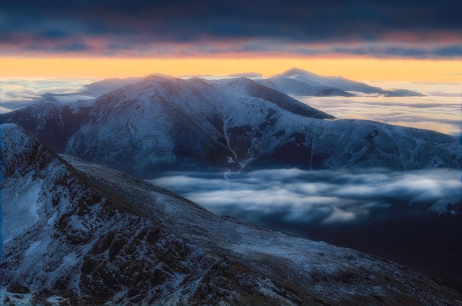 rodnei, romania, landscape, sunset, mountain, winter, Csomai David