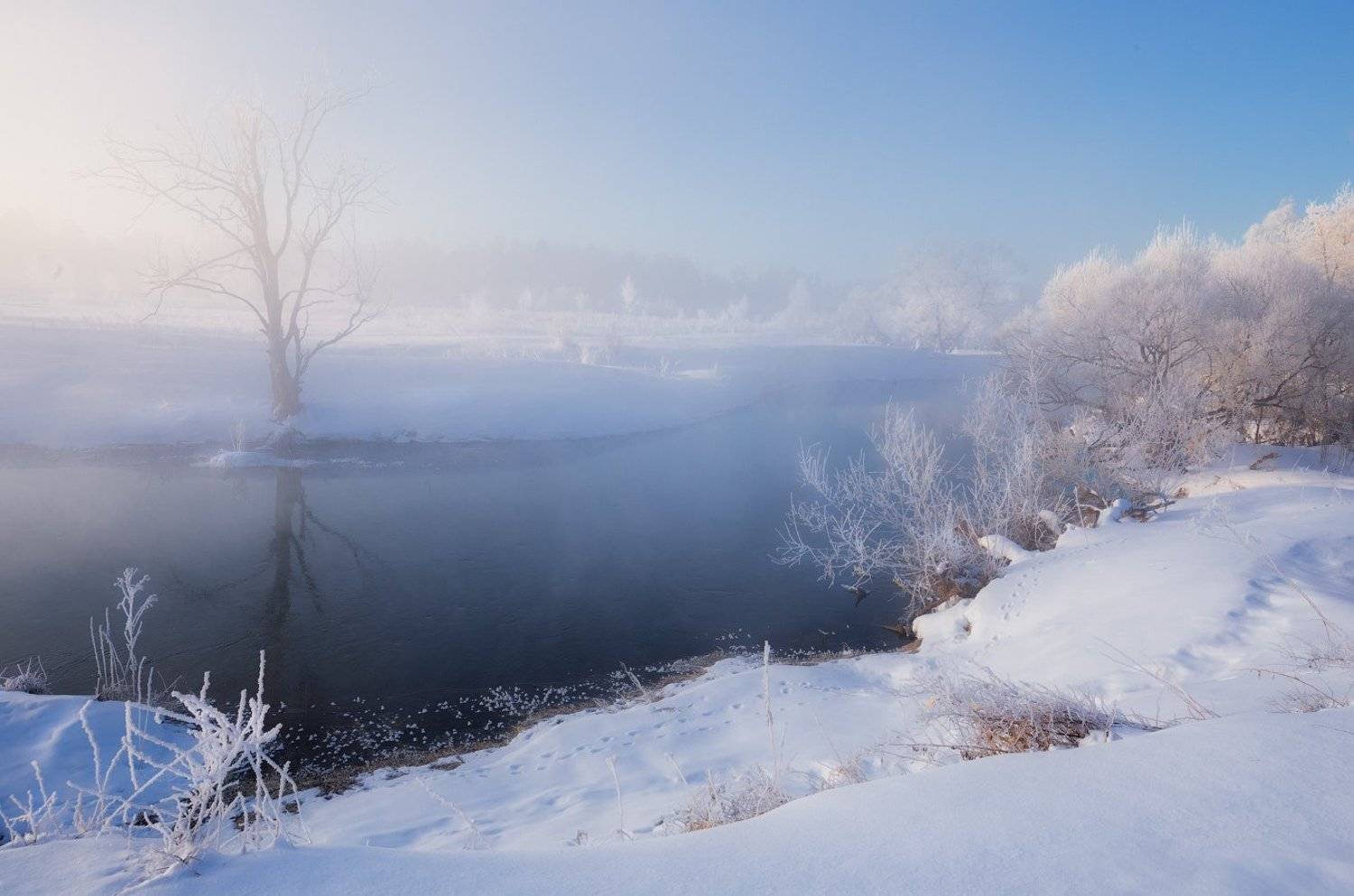 зима, утро, свет, река, Виктор Климкин