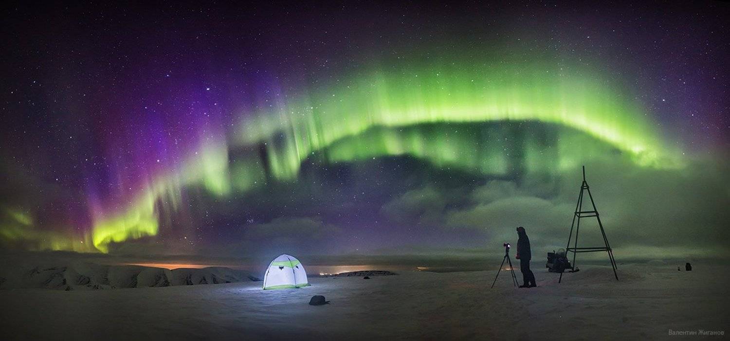 Хибины, сияние, мурманская, полярное сияние, горы, палатка, Валентин Жиганов