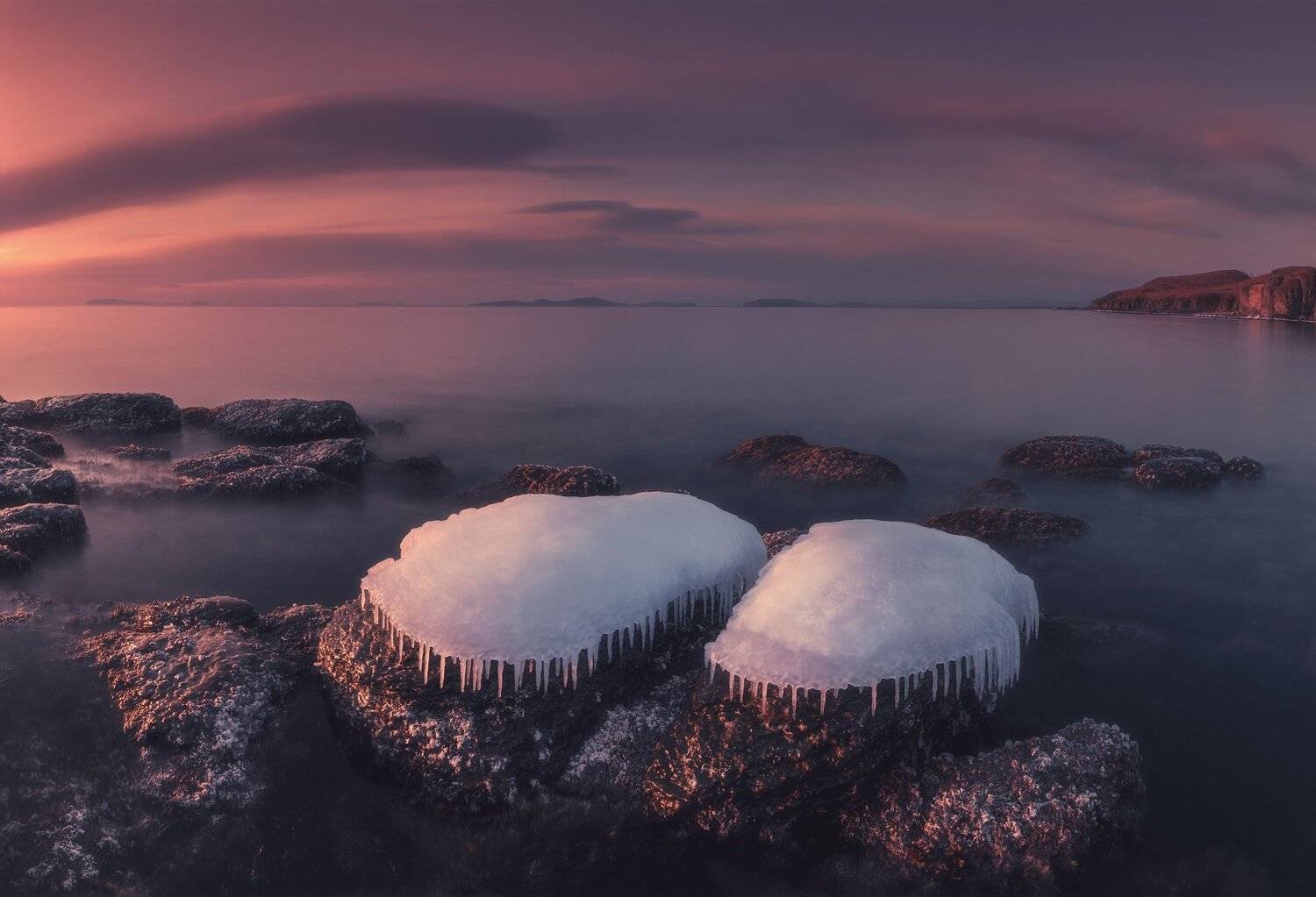 зима, море, камни, лёд, утро, Андрей Кровлин