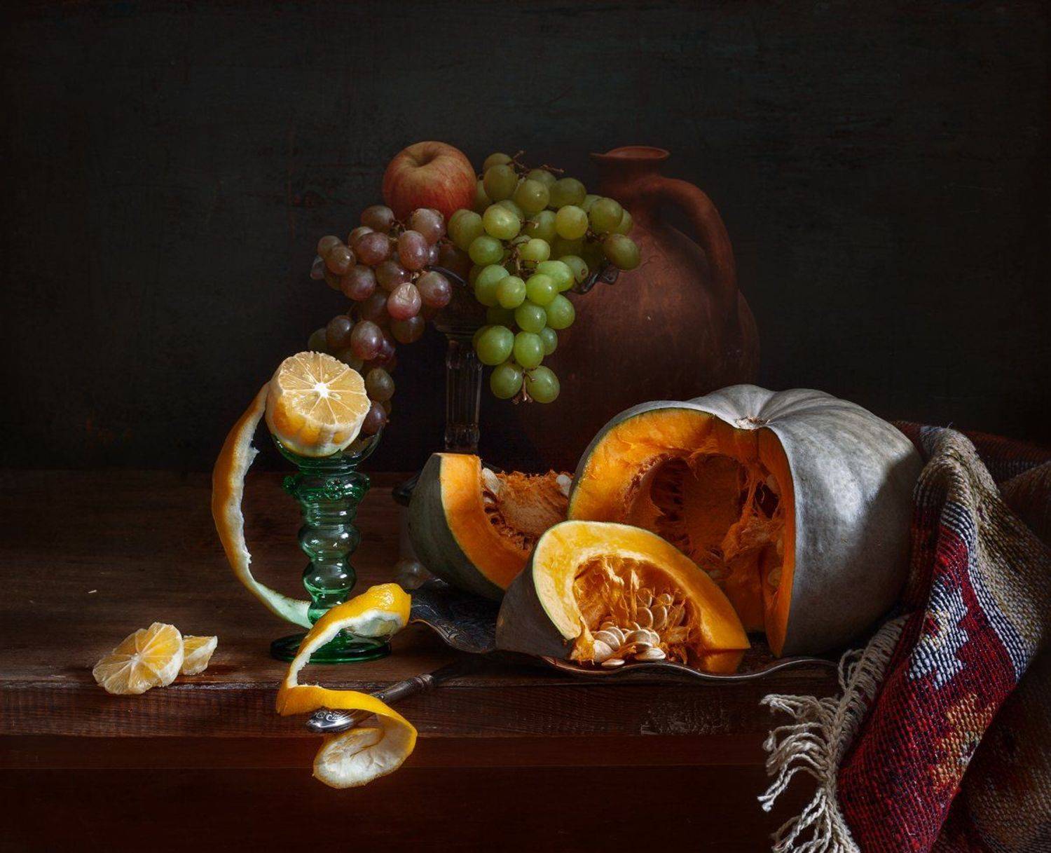 натюрморт, still life, тыква. виноград. лимон, арт, картина, евгений корниенко, Евгений Корниенко