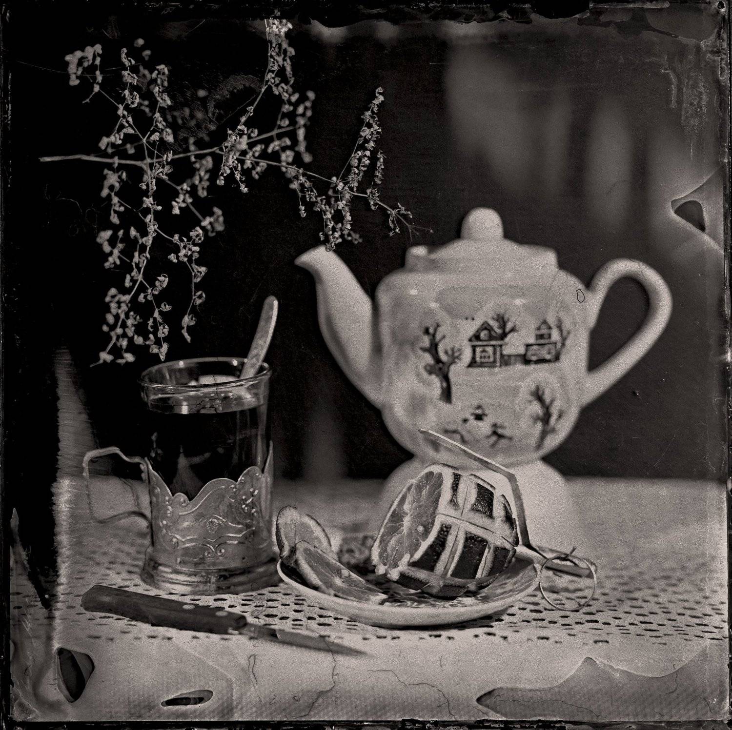 Чайная, натюрморт, лимон, лимонка, чай, чайник,амбротип, амбротипия, Александр