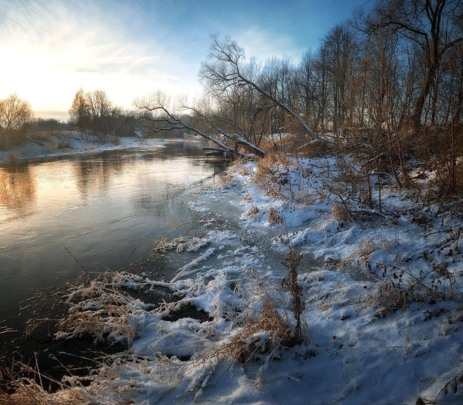лес, природа, пейзаж, зима, река, вода, ручей, подмосковье, Алексей Никонов