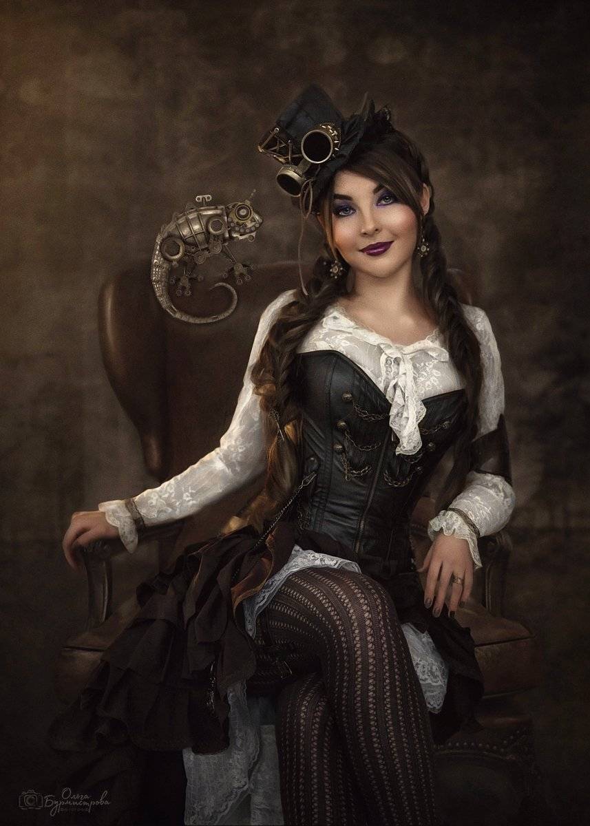 фото в образе, сказка, арт фото, steampunk girl, стимпанк, шляпа, хамелеон, темный фон, Ольга Бурмистрова
