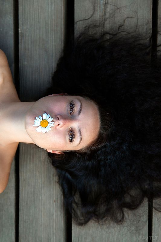 лицевой портрет, ромашка, лежа, сверху Вера фото превью