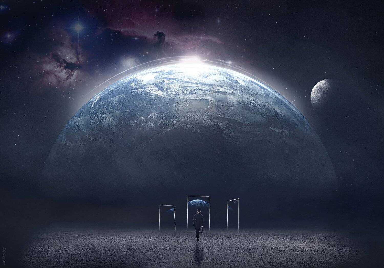 звезды, небо, земля, луна, зеркало, Sergii Vidov