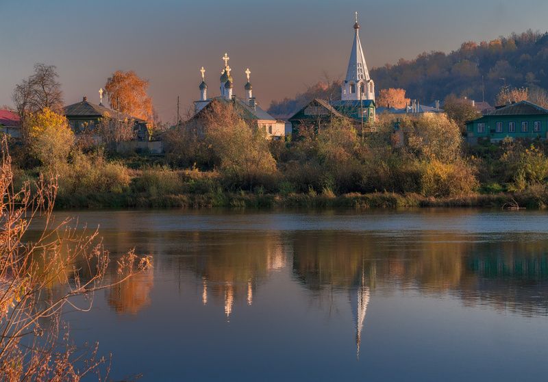 гороховец, осень, река, клязьма, вечер, храм Гороховец. Осень фото превью