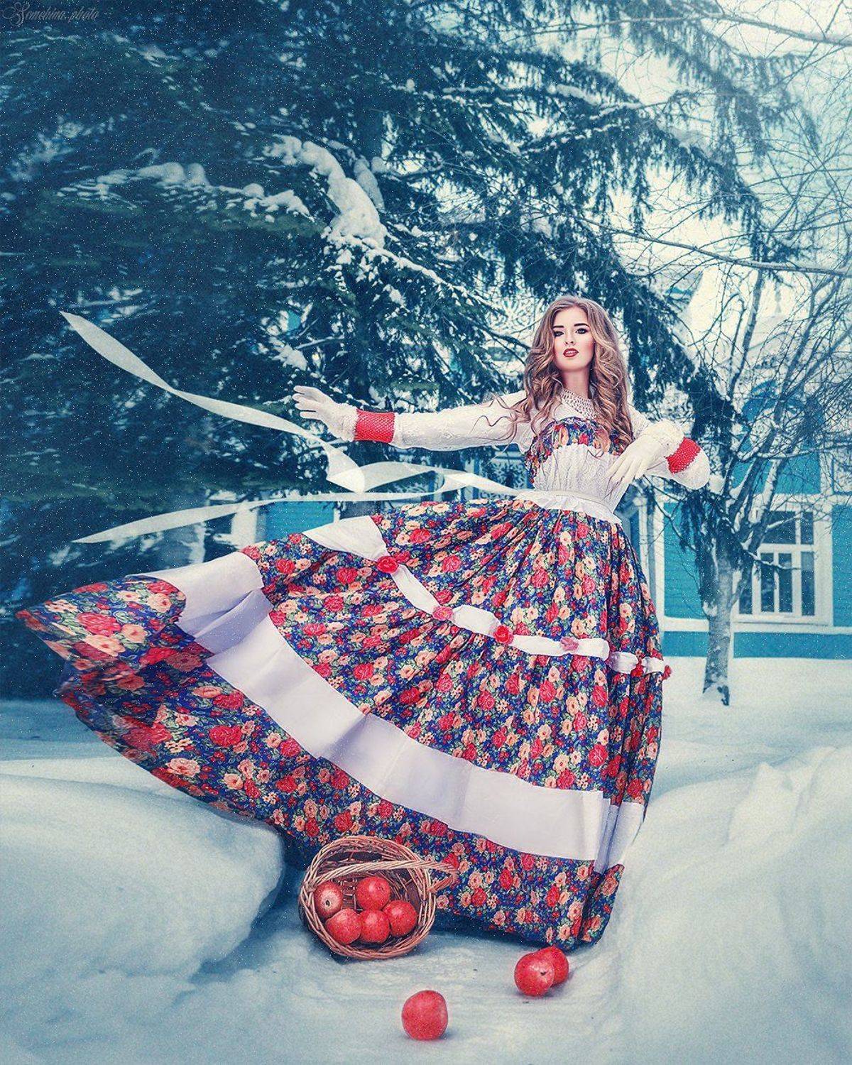 девушка, портрет, русский стиль, винтаж, зима, платье, Марина Семёхина