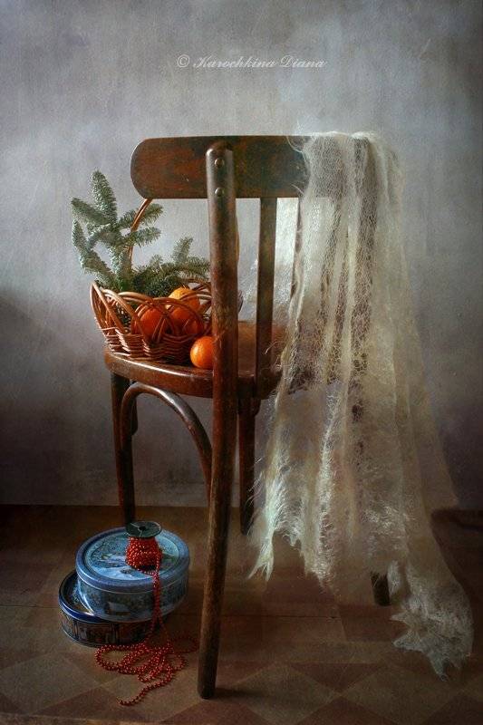 натюрморт, стул, мандарины, шаль, 3 января, Курочкина Диана