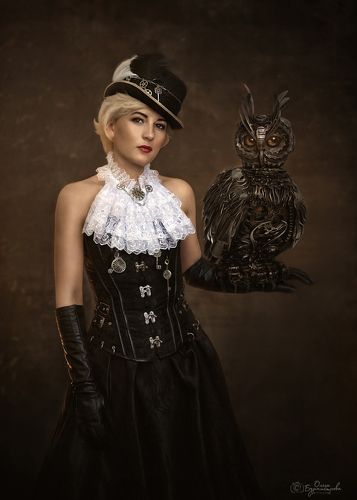 Steampunk girl and her pet