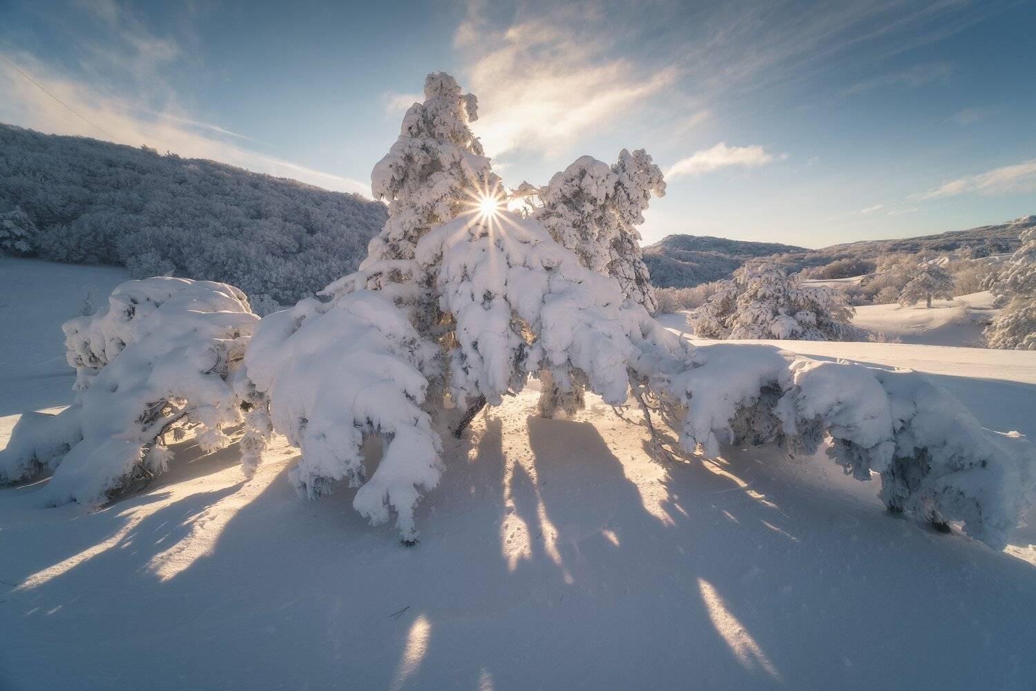 россия, крым, полуостров, пейзаж, природа, черное море, зима, снег, лес, заход солнца, закат, сугроб, Оборотов Алексей