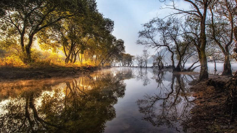reflection landscape waterside water light sunrise Korea Half фото превью