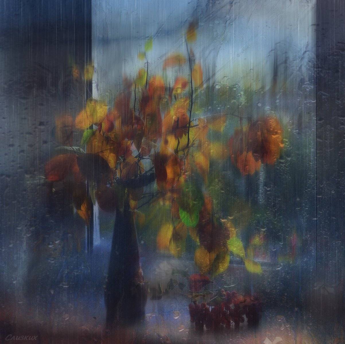 композиция,капли,стекло букет,осень, Инаида