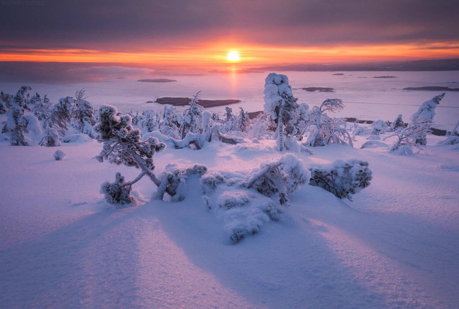 пейзаж,закат,россия,кандалакша,кольский,солнце,путешествие,горы,зима,снег, Виталий Истомин