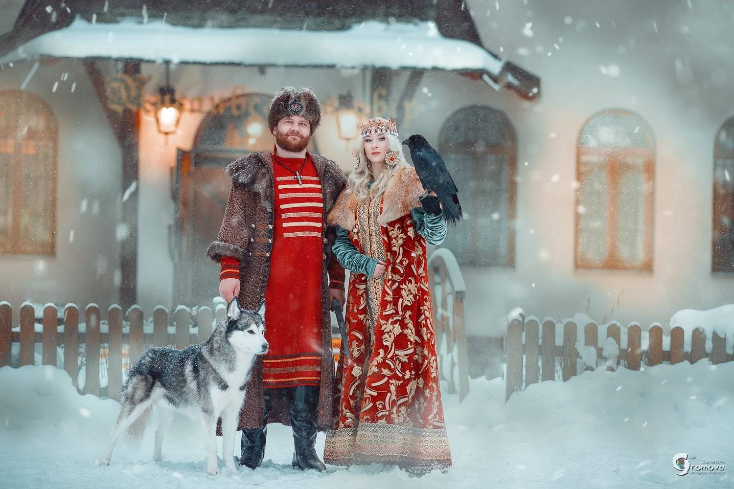 портрет, семейный портрет, кнажна, охотник, хаски, ворон, собака, Ярослава Громова