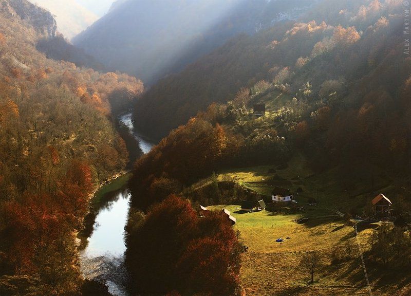 черногория, река, тара, дом, свет, осень *** фото превью