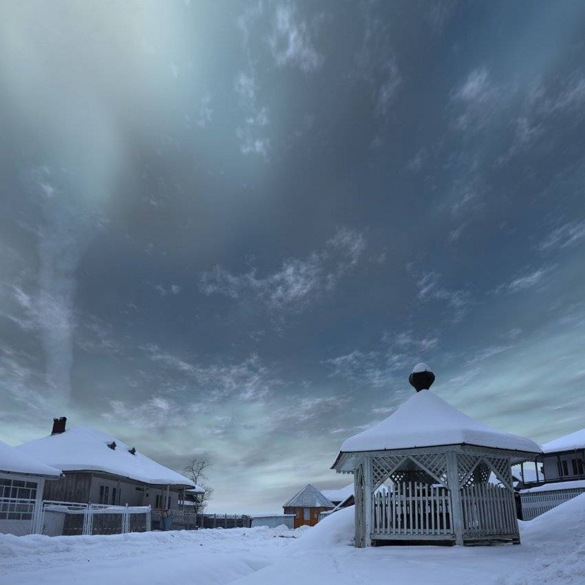 snow, winter, smoke, roof, forest, mounting, cold, sky, blue, Caras Ionut