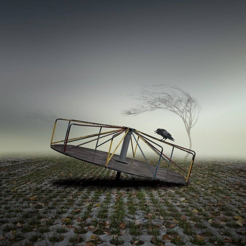 stone, bricks, grass, leaf, windy, lost, crow, autumn, bend, round, turning, play, playground, Caras Ionut