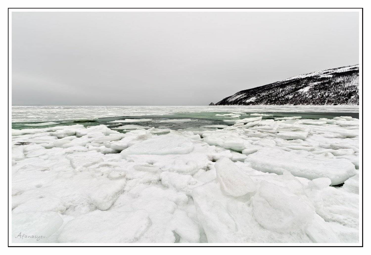 магадан, охотское море, вечер, снег, лед, ручей веселый, сопки, пейзаж, antonio