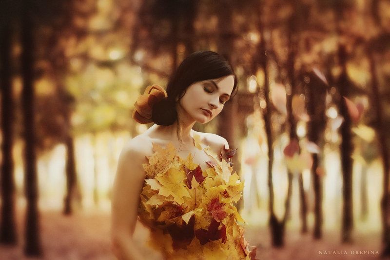 autumn, dress, lief, yellow, wood,wrapped up in autumn Wrapped фото превью