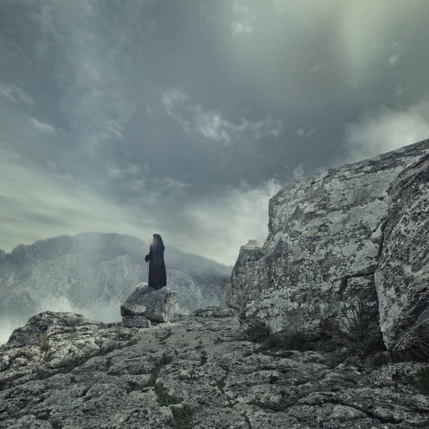 cliff, rock, fog, mist, mistery, monk, mounting, Caras Ionut